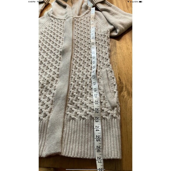 Telluride Cardigan Sweater Size S Wool Blend Hooded Chunky Cable Knit Beige - Picture 7 of 7